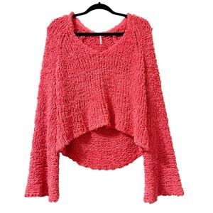 Free People Sand Dune Pullover Pink Chunky Knit Oversized Cropped Sweater Small